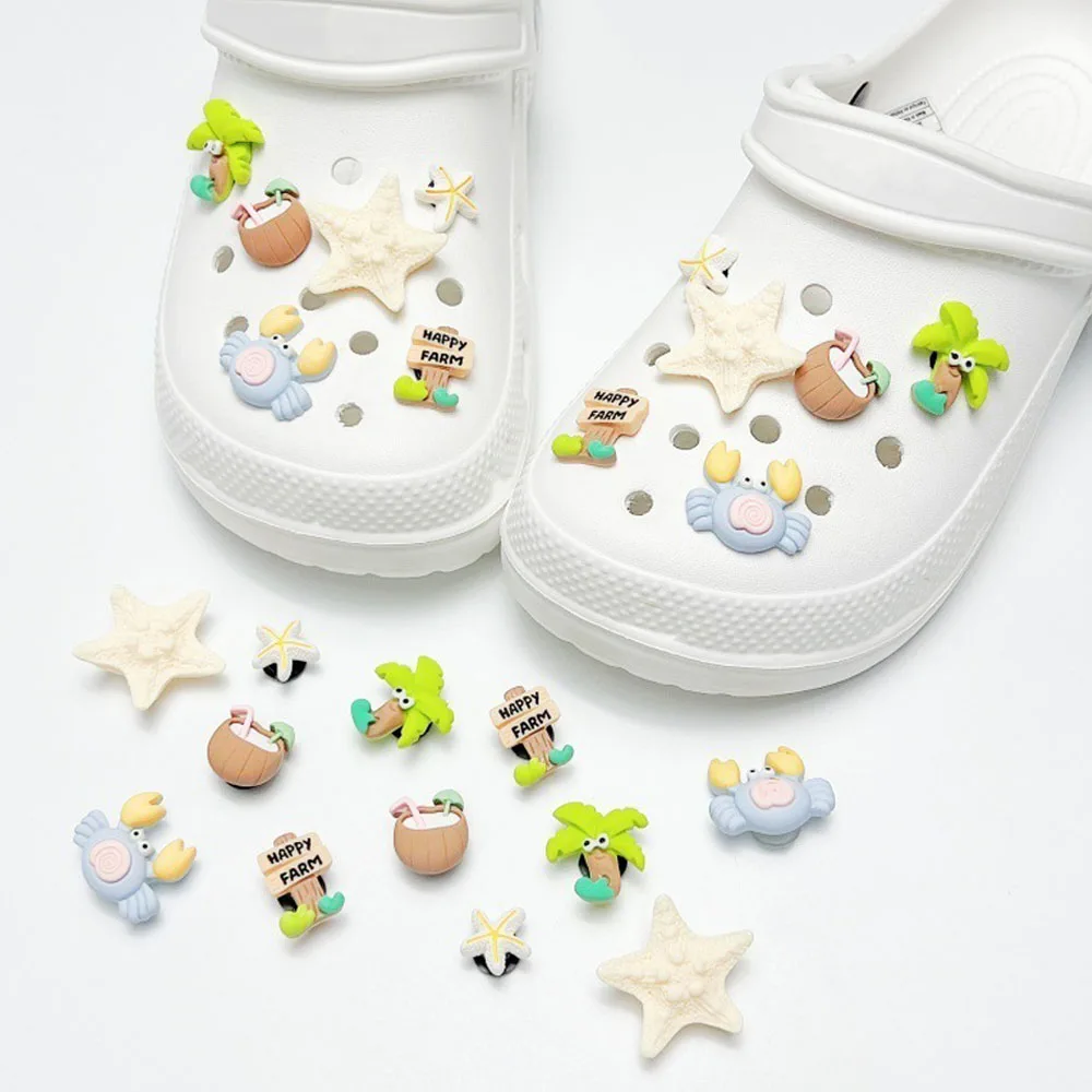 3D Cute Shell Starfish Set Shoe Charms Accessories Perfect for Slide Sandals Garden Shoe Decoration Buckles Pins Cute Gifts