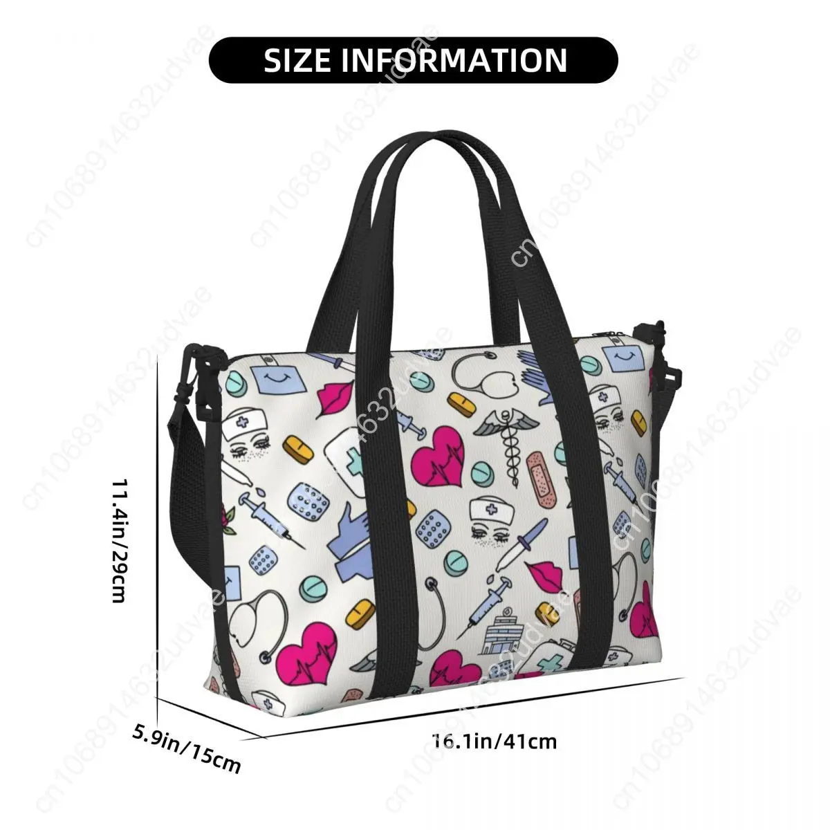 Custom Nursing Pattern Nurse Beach Tote Bag for Women Health Care Big Compartment Gym Beach Travel Bags