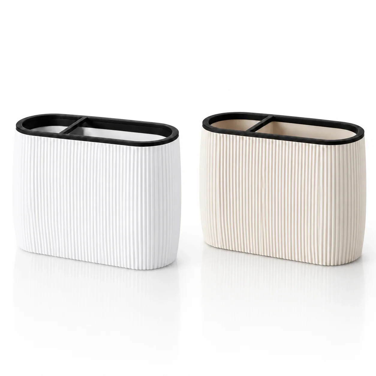 2 Compartment Vertical Striped Storage Organizer Toothbrush Toothpaste Makeup Brush Pen Holder for Bathroom Vanity Office Desk