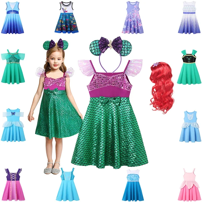 Summer Isabela ELA fancy clothes girls mermaid Elsa cotton casual dress mirbrithday party princess costumes kids Anna vestidos