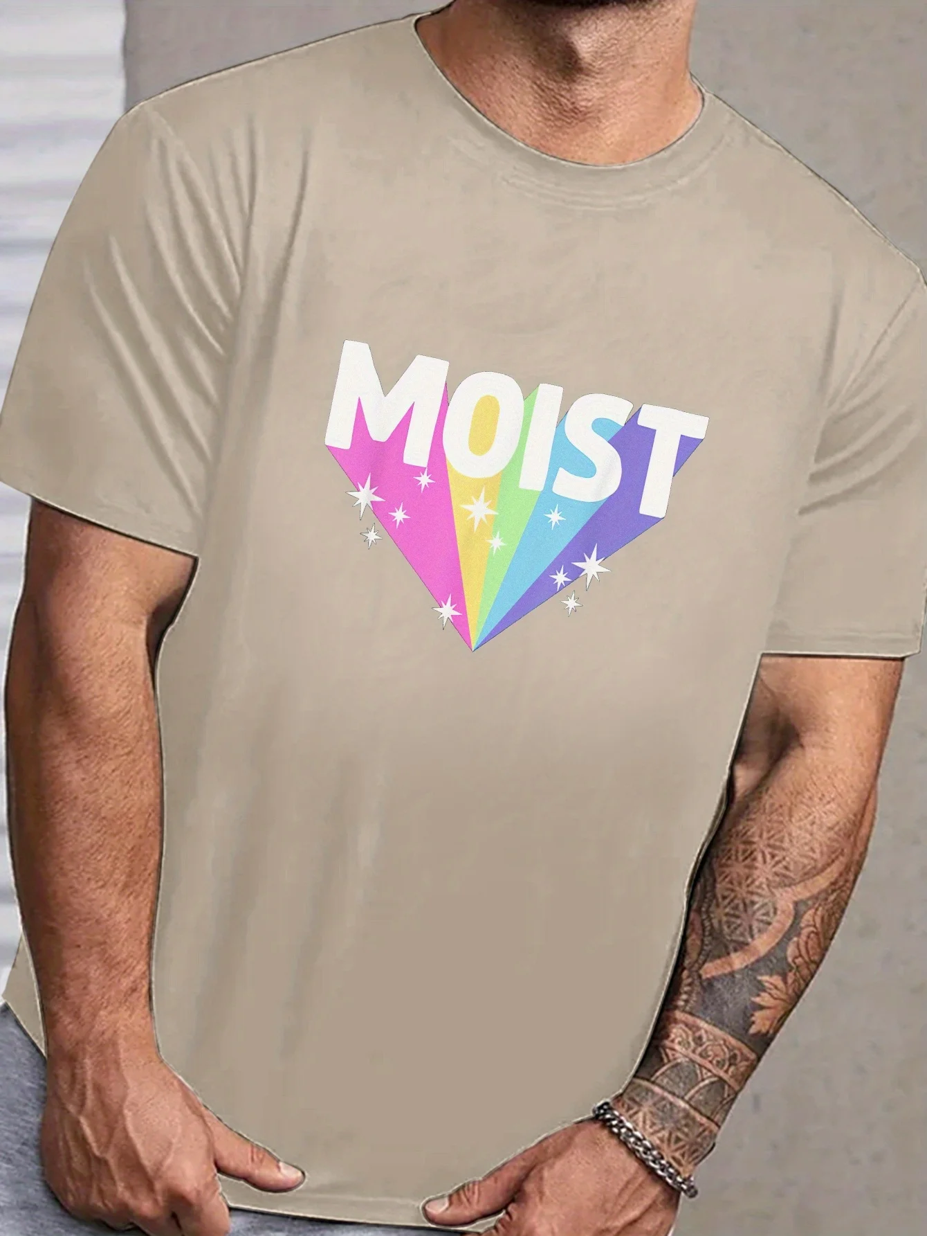 Men's Plus Size Summer T-Shirt, Y2K Moist Graphic Print, Casual Short Sleeve Tee, Knit Fabric, Regular Fit, Polyester, Round Nec