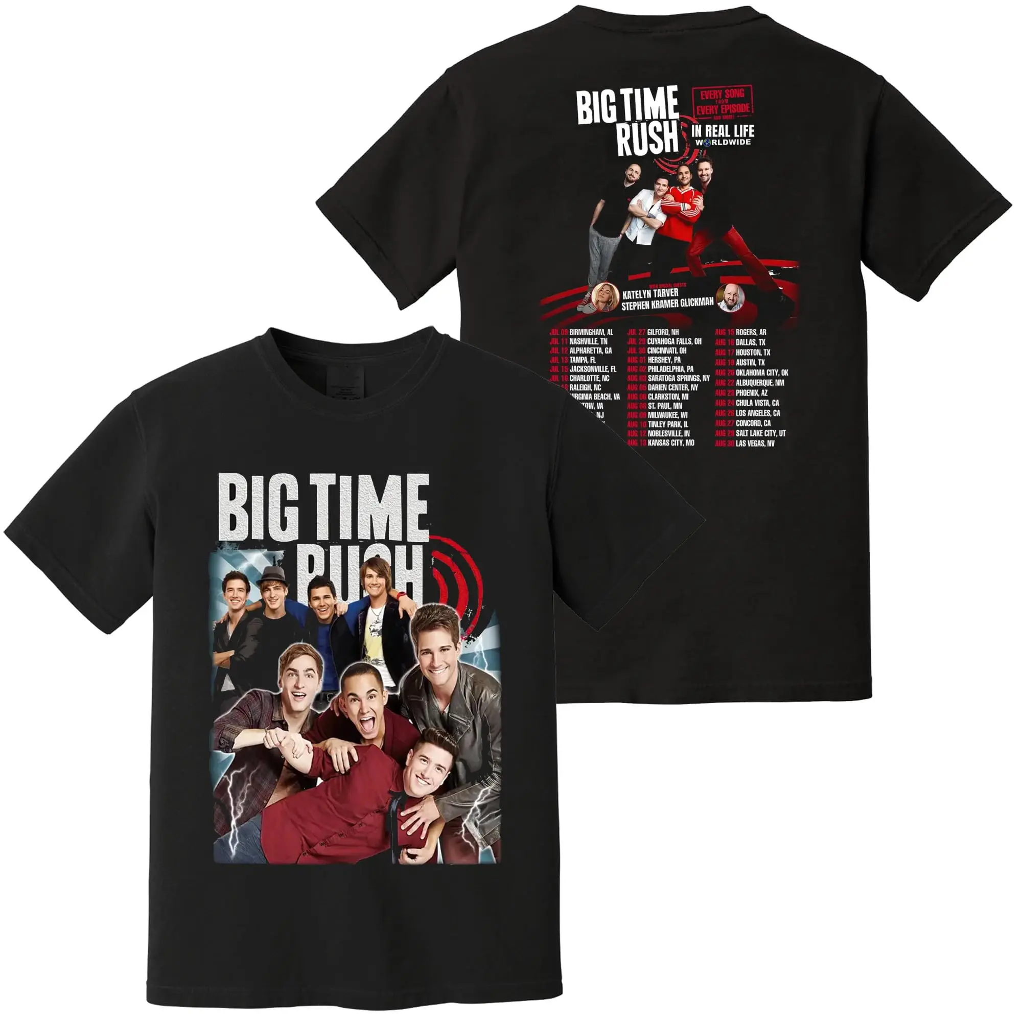 

BTR Band 2025 Tour Streetwear T-shirt, World Map Tour Route, Color-blocking Print, Loose Oversized Style, Unisex Streetwear