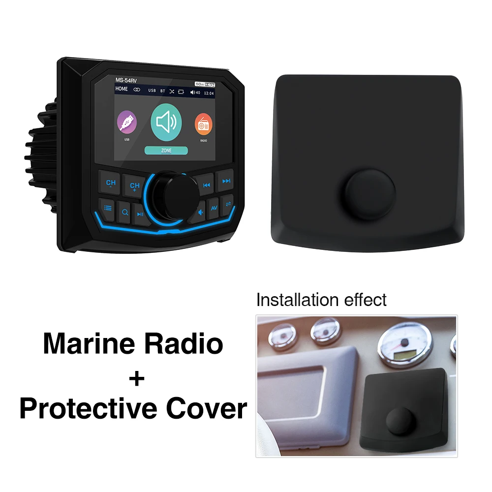 MP5 Bootradio Bluetooth FM AM EQ Marine Stereo Waterdicht IPX5 AUX Vierkant Zwart Universele mediaspeler voor RV UTV ATV SPA RZR