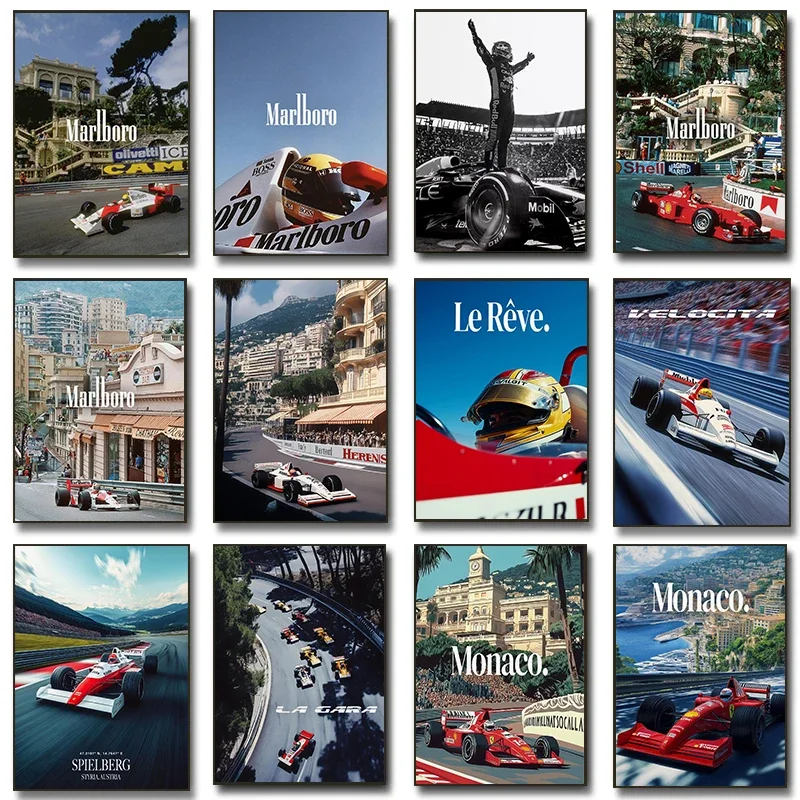 Pósteres De carreras F1 Vintage, moda moderna, leyendas del Gran Premio, impresiones De coches deportivos, pintura en lienzo, imágenes De pared, habitación De hogar