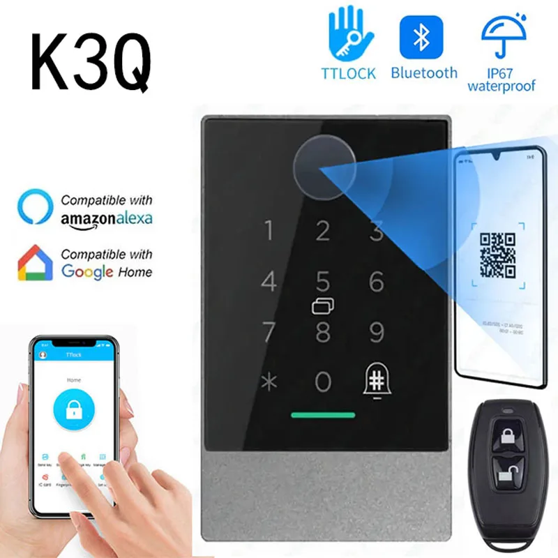 IP67 Waterproof Keypad QRcode Scanner K3Q Optional Remote Control TTLOCK QR Code Access Control Reader 13.56Mhz Rfid