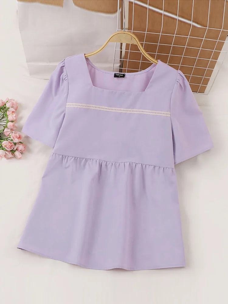 

Блузка VONDA женская с коротким рукавом, элегантная однотонная модная повседневная Свободная блузка с квадратным вырезом, лето 2024