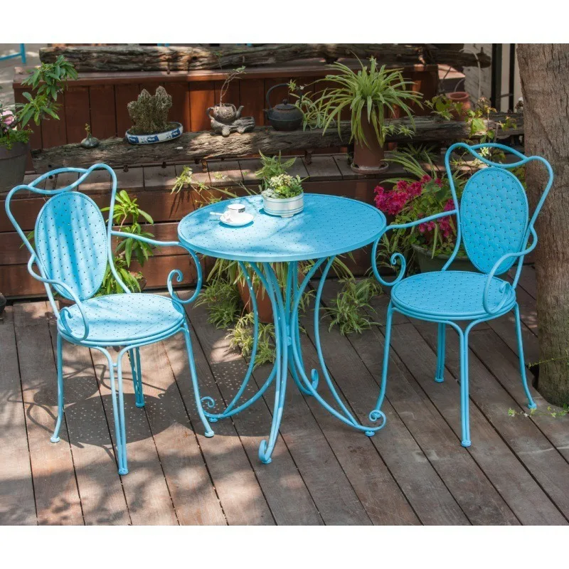 American country blue table and chairs heart-shaped love chair