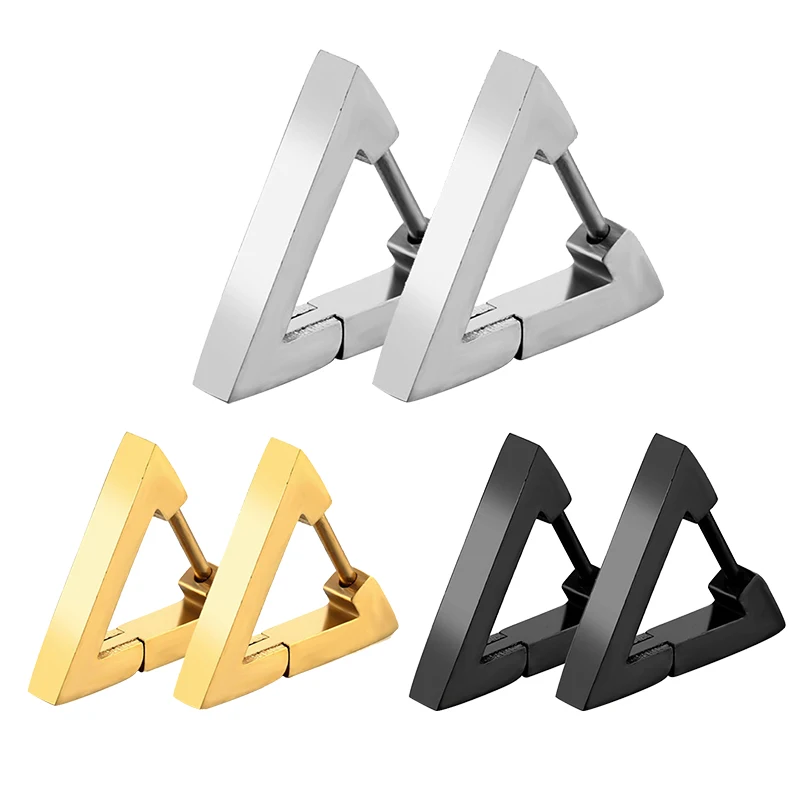 1 Pair Stainless Steel Geometric Triangle Unisex Punk Rock Earrings Women Men Piercing Push-Back Clip Ear Rings Party Jewelry