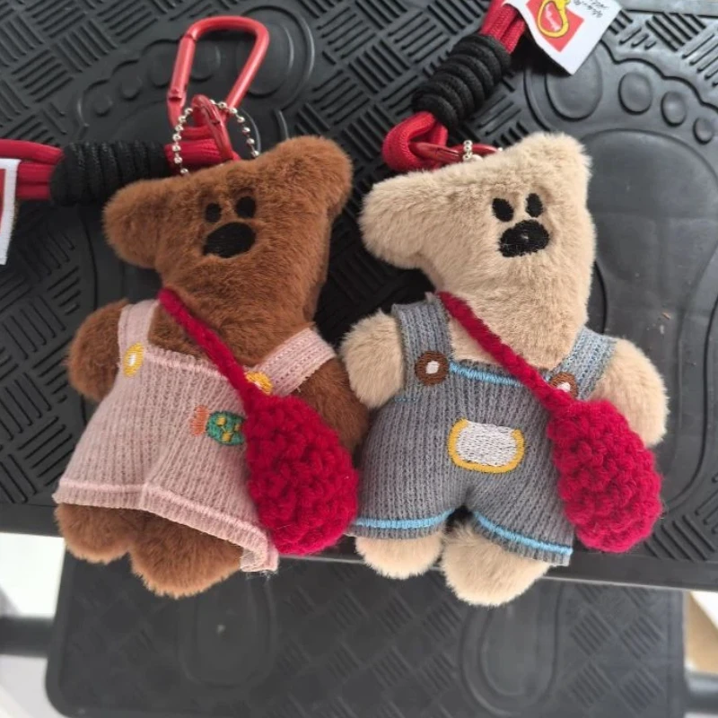 Wykwintne ogrodniczki Pluszowy Miś Lalka Tkana Torba na Ramię Tkana Zawieszka na Sznurku Brelok Urocza Lalka Kreatywny Prezent