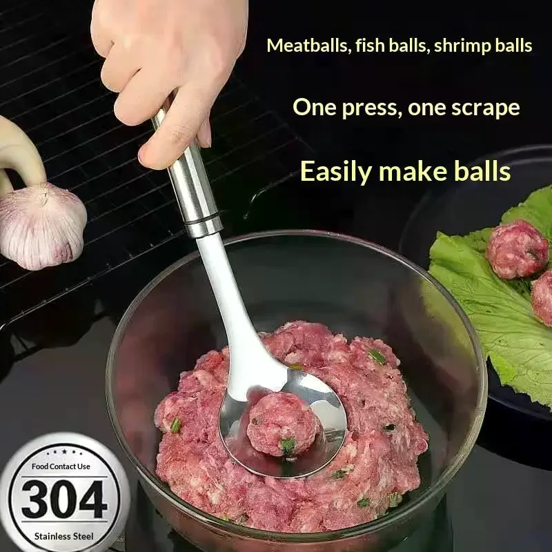 1 Pcs Maker Spoon Stainless Steel Meat Baller With Elliptical Leakage Hole Meat Ball Mold Kitchen Gadget