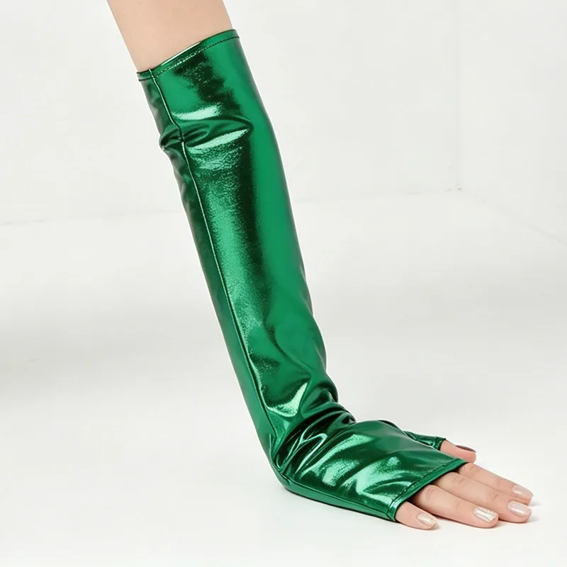 40cm Women Patent Leather Half Palm Fingerless Gloves Fashion Stage Performance Concert Pole Dance Hip-hop Cosplay Personality