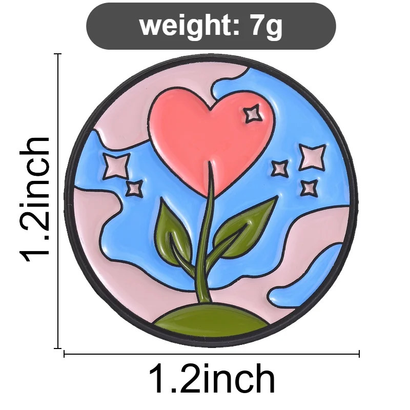 Heart Flower Planet Enamel Pins Sky Star Brooches Cartoon Love Growth Lapel Badge Positive Kindness Jewelry Gift for Friends