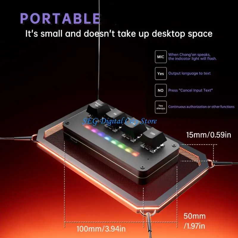 U75B USB C Computer Vibecoding Keypad 4 Button Control Voice Input Mini Keyboard
