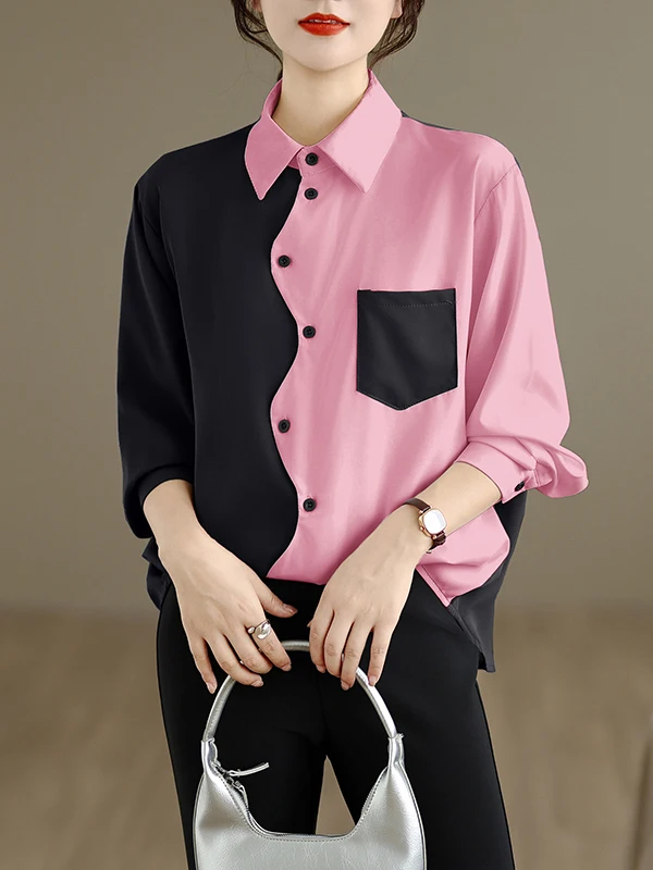 

Faionable Casual Long Sve Women's irt Color Blo Design Slimming Top Trendy Streetwear Sle Comfortable Loose Fit