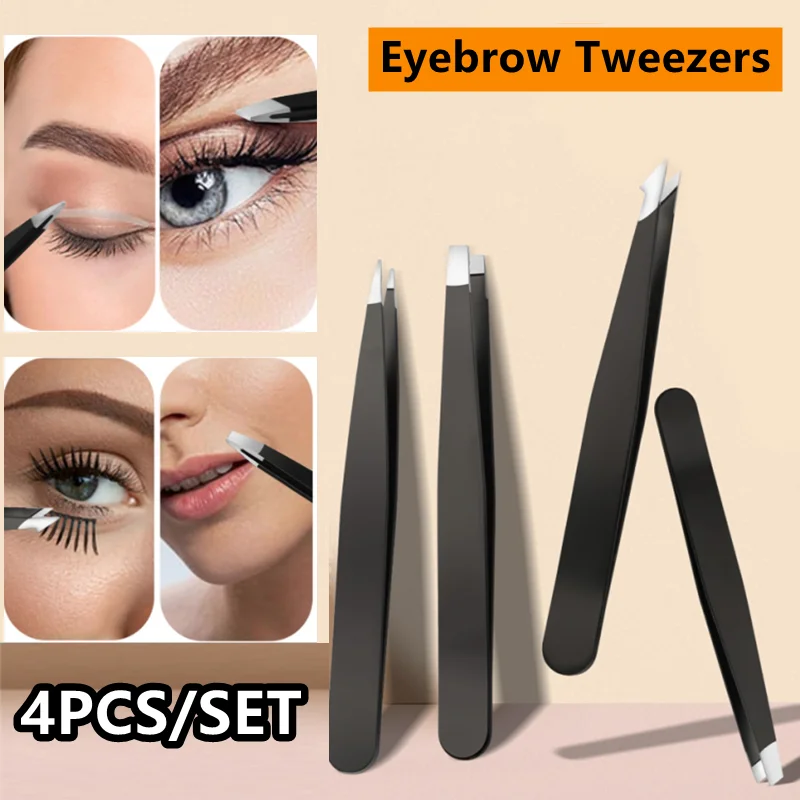 眉毛ピンセット 4 個ステンレス鋼精密シャープアングル斜め先端ピンセット体の陥入毛と顔の脱毛ツール