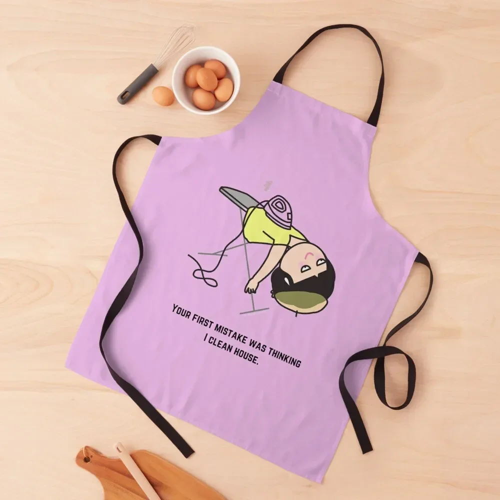 Thinking I Clean House, Funny Cartoon Housekeeping Humor Apron Women's Trim Cloth Cleaning Products For Home Apron