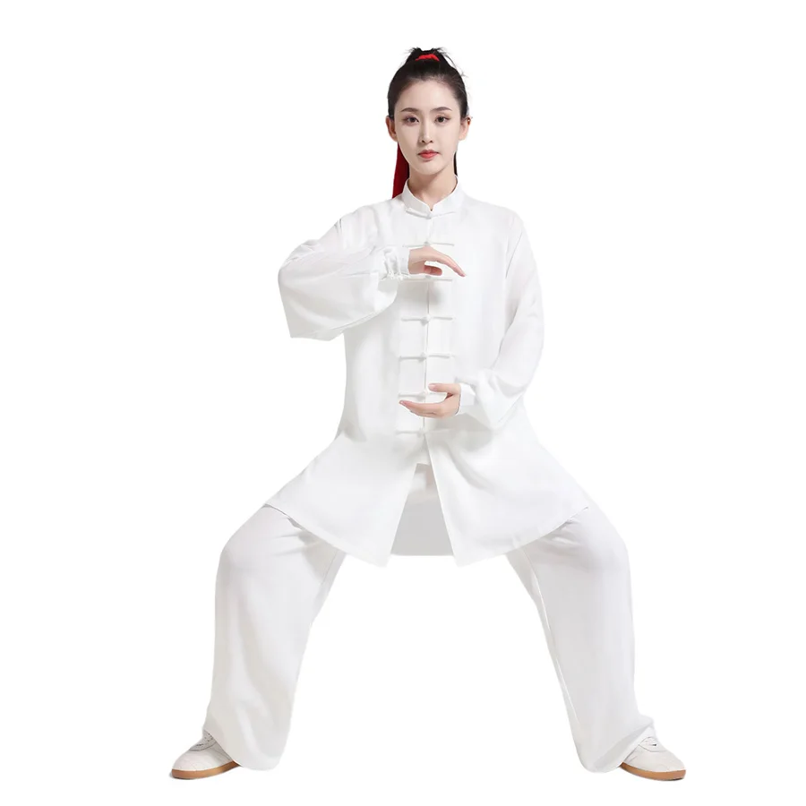 CLYFAN Cotton Linen Unisex Summer Taichi Stage Show Two Piece Set Stand Collar Tops Pant Meditation Suit Vintage Wushu Tracksuit