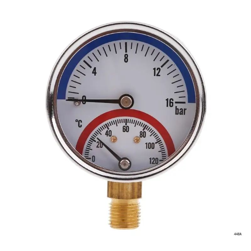 Thermal Pressure Gauge 0-16Bar 0-120℃ Precisions Thermo-manometer Boiler Temperature Pressure Gauge for Floor Heating