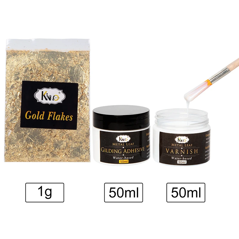 50ml Gilding Adhesive Glue Varnish Set Gold Leaf Foil Copper Flakes Water-based Glue for Foil Sheets Arts Craft Paper Home Decor