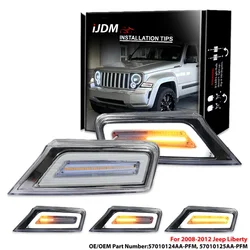 For Jeep Liberty RenegadeSequential Front Turn Signal Light Assembly White LED Parking/Driving & Full Amber LED Blinker 08-12