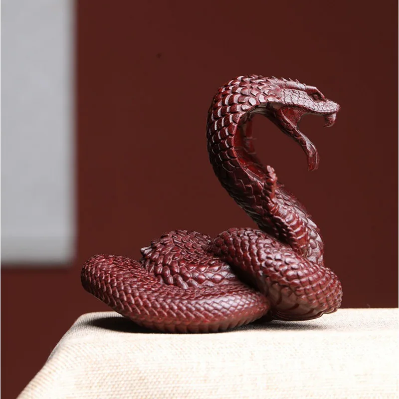 2025 NEW Small Leaf Rosewood Carving Auspicious Zodiac Snake Ornament,Home Decoration gift,2.75