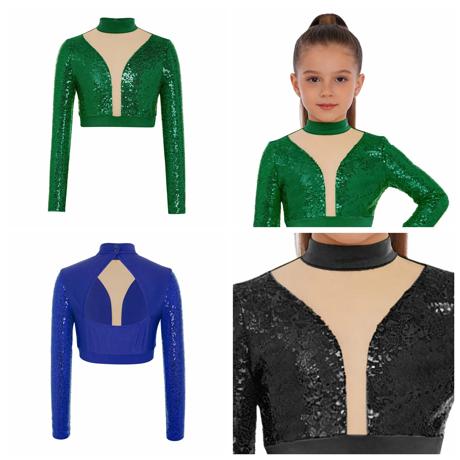 T-shirt Children Sparkly Dancewear Streetwear Fashion Kids Crop Tops for Girls Sequins Street Carnival Jazz Dance Costumes