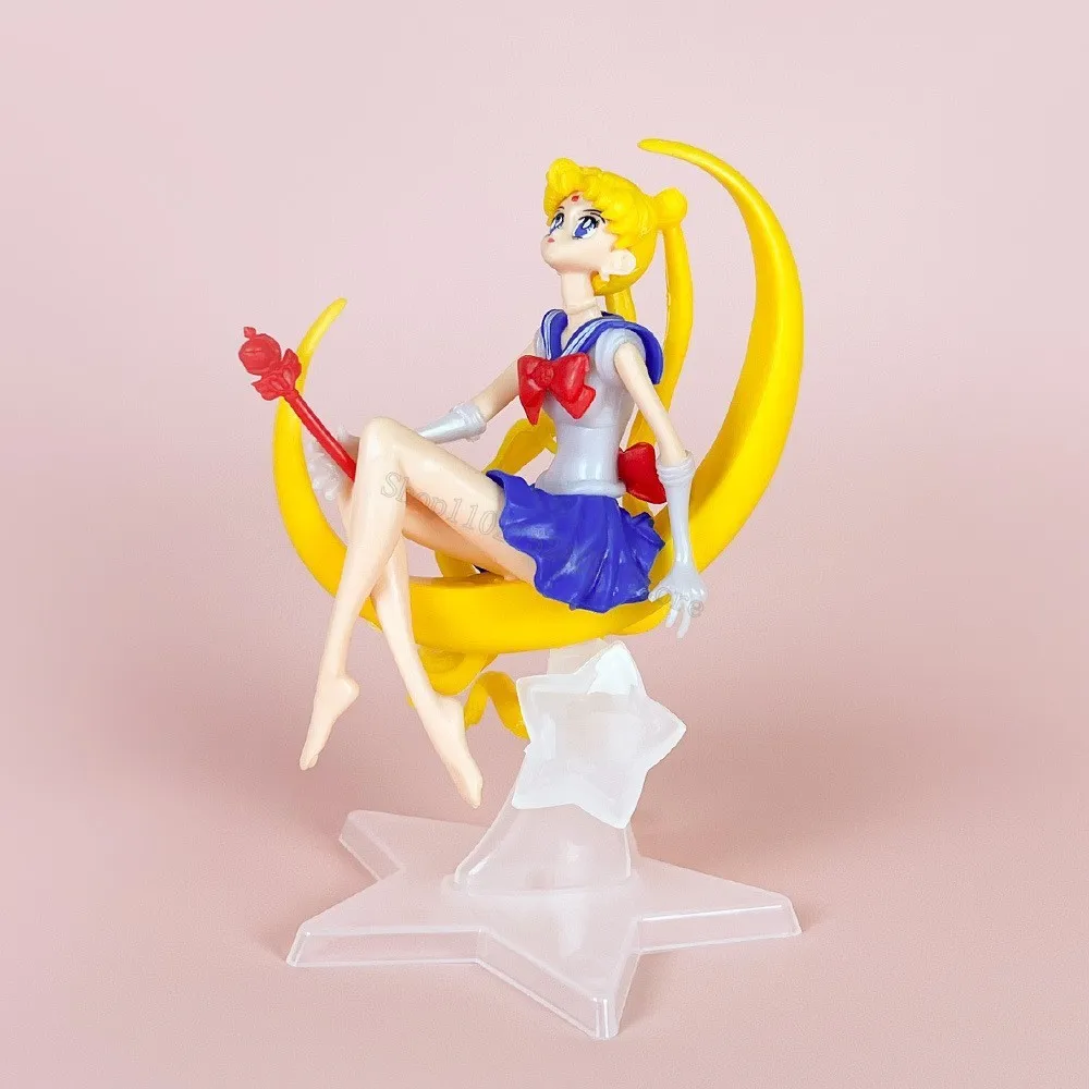 Cartoon Anime Sailor Moon figurki dekoracje na tort urodzinowy piękna dziewczyna lalka pcv akcja hobby zabawki ozdoba pokoju prezent dla dzieci