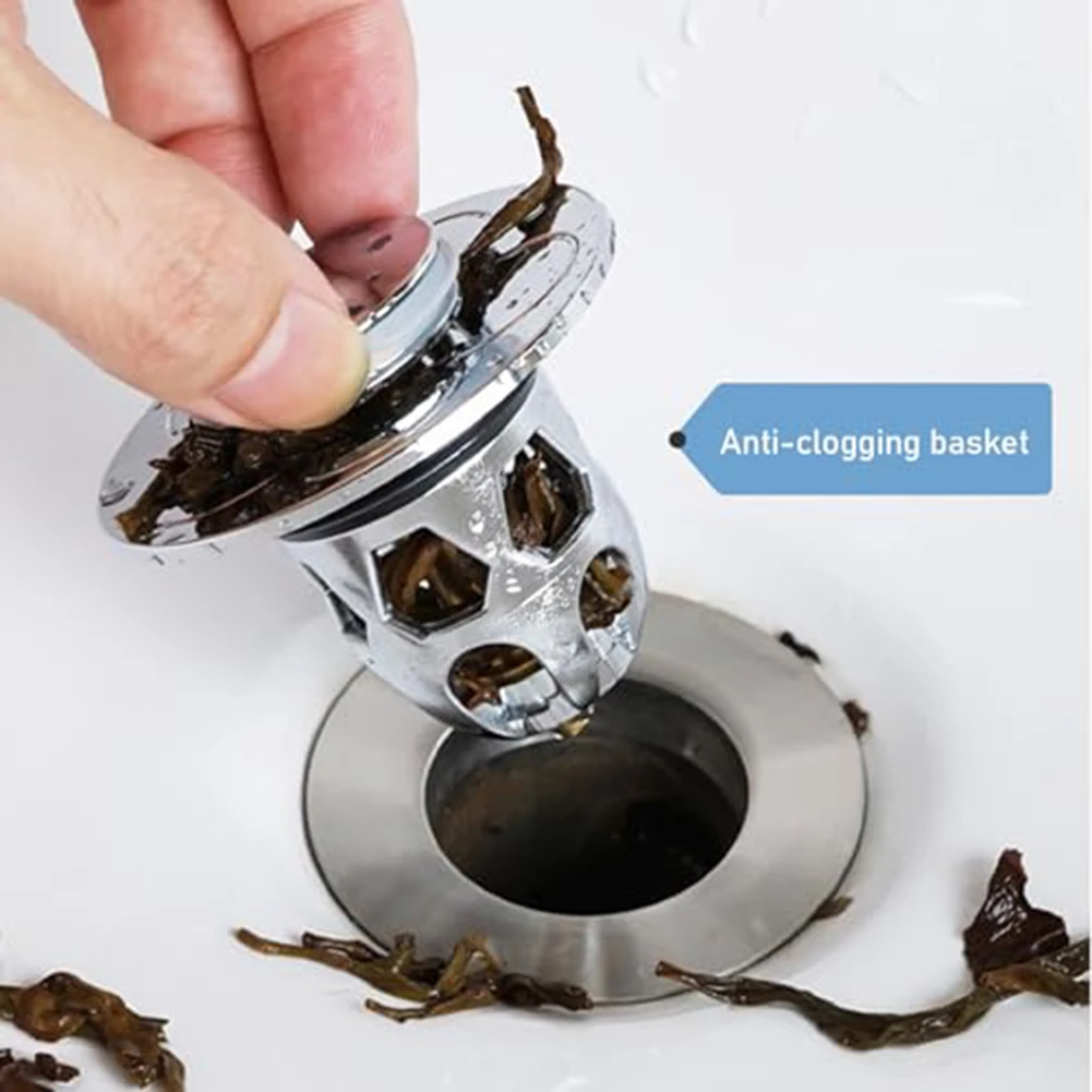 Home Plumbing Repair Silver Pop-up Drain User Drain Design Anti-clog Filter Mesh Filter Sealing Gaskets Home Plumbing