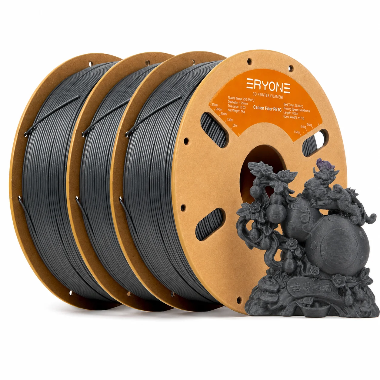 Eryone 3KG PETG Carbon Fiber Filament 1.75mm, 15% CF High Rigidity 3D Printer Filament, +/-0.03mm Value Pack