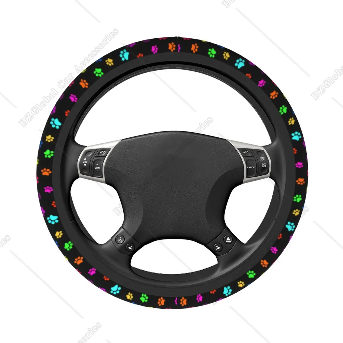 Colorful Dog Paw Prints Steering Wheel Cover Universal 15 Inch Cute Car Accessories Protector for Women Men Girls Gift