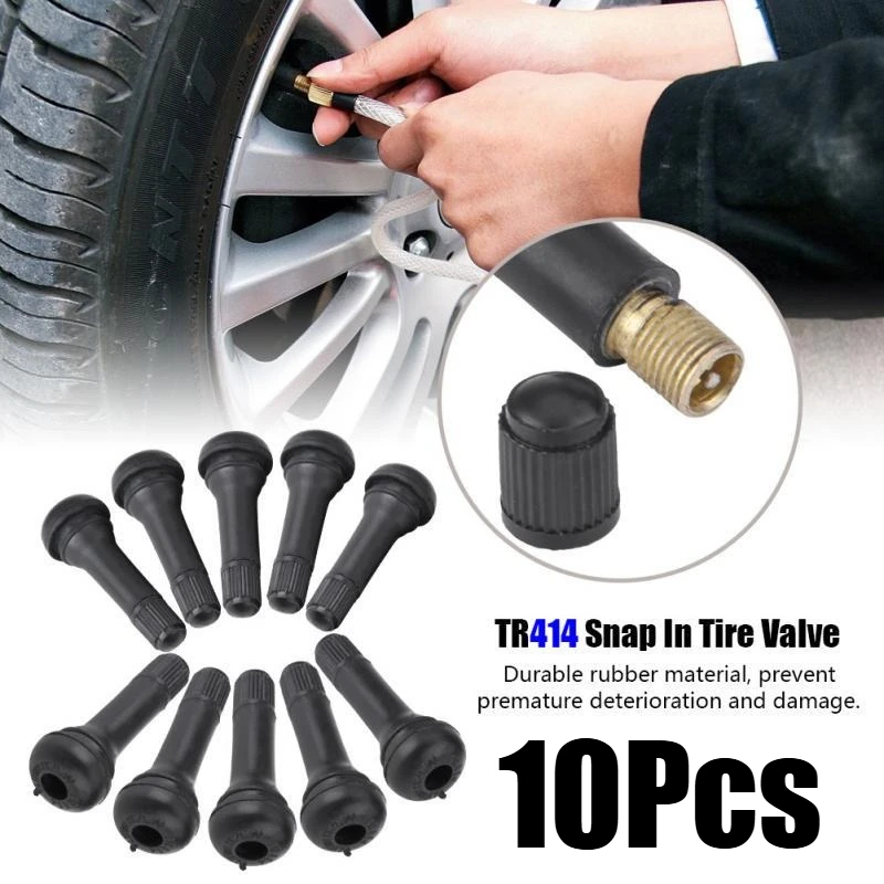 10 Válvulas de Neumático de Goma Negra con Tapón Antipolvo TR412 TR413 TR414 TR415 para Válvulas de Neumáticos sin Cámara de Coche, Repuestos para Automóviles