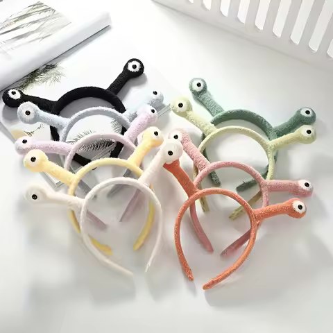 Cute Snail Antenna Plush Headband Funny Black Eyes Hair Accessory for Halloween Christmas Cosplay Makeup Sessions