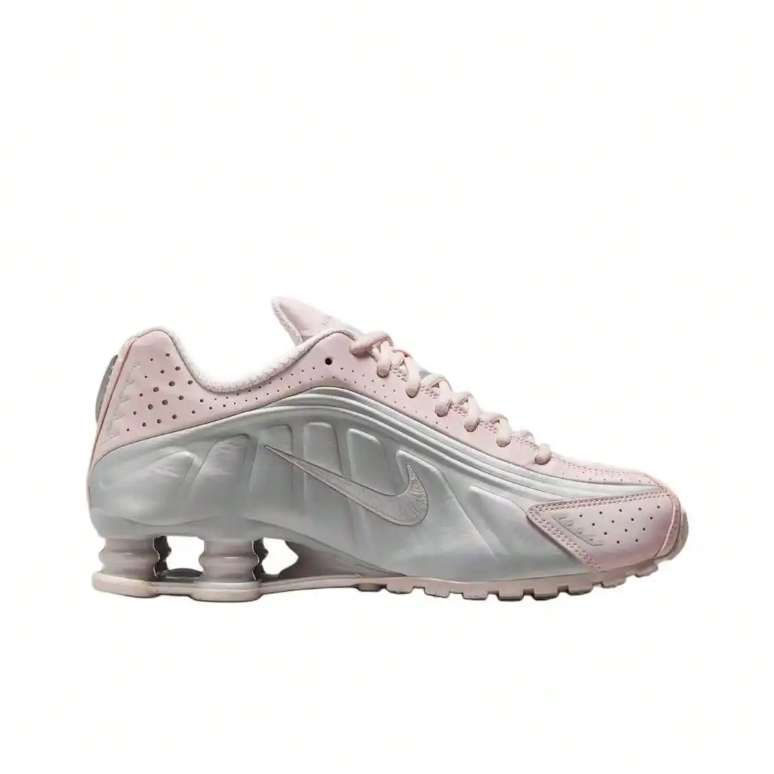 Nike Shox R4 Barely Rose Comfortable Non-Slip Durable Low-Top Casual City Commute Running Shoes, Women, Pink