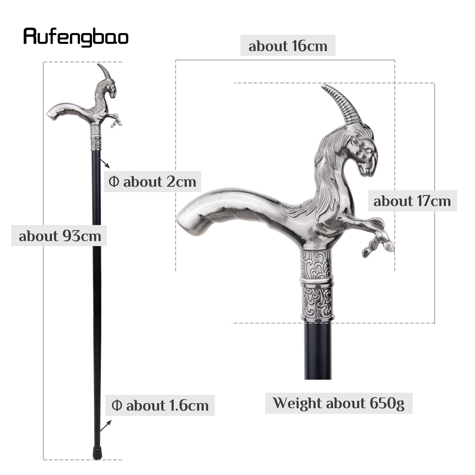 Goat Grassland Animal Single Joint Fashion Walking Stick Decorative Vampire Cospaly Party Walking Cane Halloween Crosier 93cm