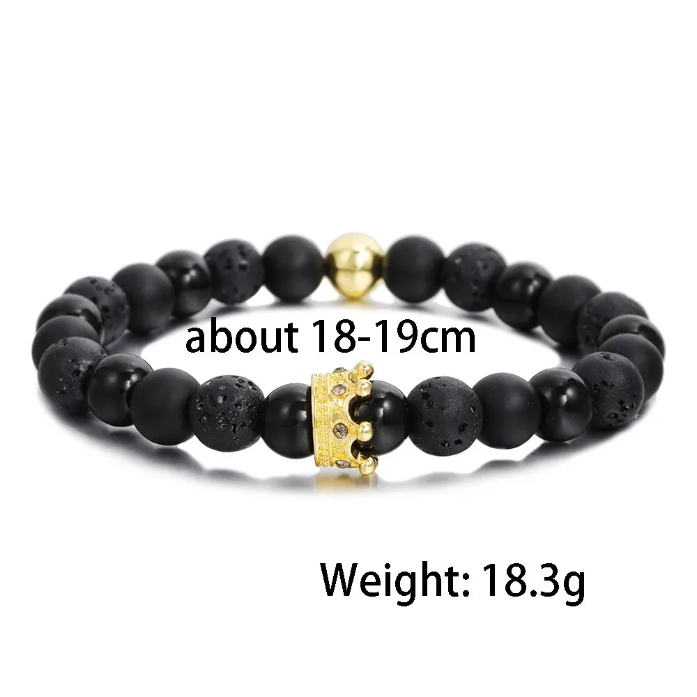 1Pc New Design Small Crown Black Stone Beaded Bracalet For Couple Friends Elastic Matching Bracelet Wrist Handwear Jewelrys