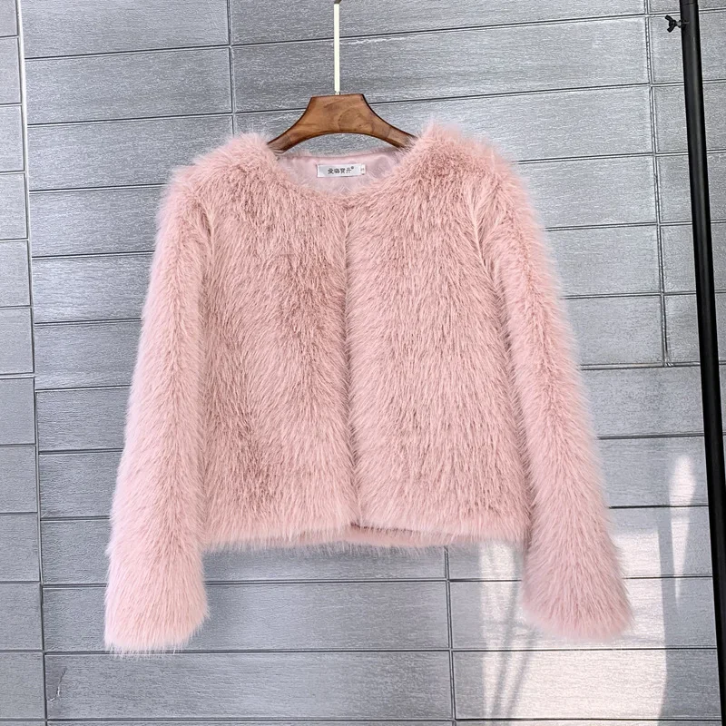 Solide Kunst pelz Mäntel Frauen voller Ärmel O-Ausschnitt offener Stich bedeckt Knopf Pelz Jacken Winter Herbst warme Strickjacke elegant