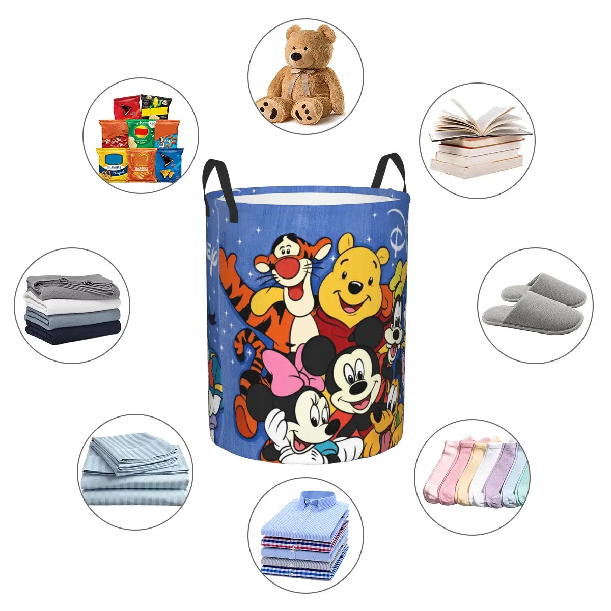 Disney Mickey Mouse Minnie Pooh Laundry Hamper Baskets Play Room Storage Basket for Toys with Easy Carry Handles