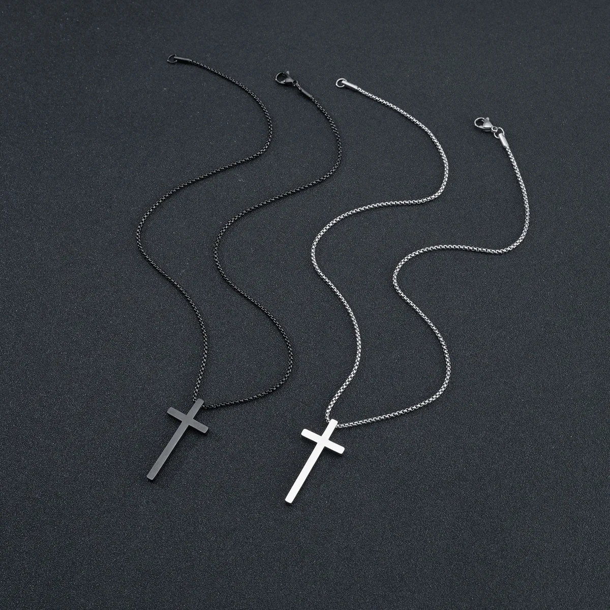 New Stainless Steel Gothic Pendant Necklace for Men Women Minimalist Jewelry Male Female Cross Chokers Silver Black Color