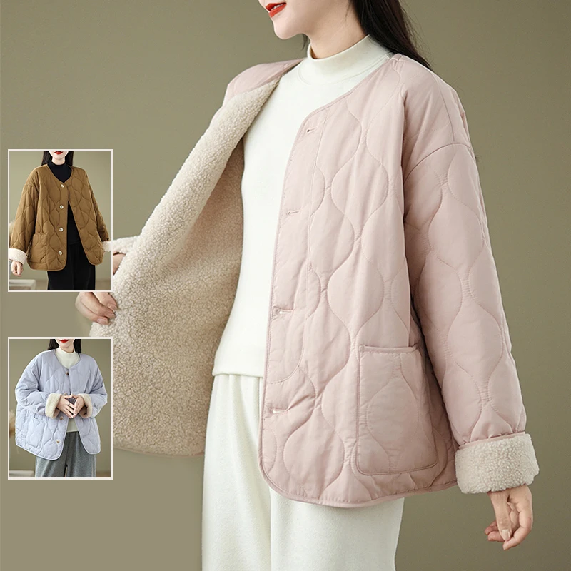 

Осень-зима, модная круглая стеганая хлопковая куртка на подкладке с мехом ягненка, женская одежда большого размера, хлопковое пальто Agel