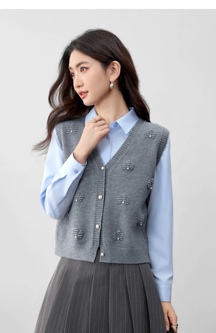 SENTUBILA Strickweste Damen 2026 Herbst Strickpullover Jacquard V-Ausschnitt Ärmellos Weich Dehnbar Warm Gestrickte Oberteile W53JB2692 – Detail 15