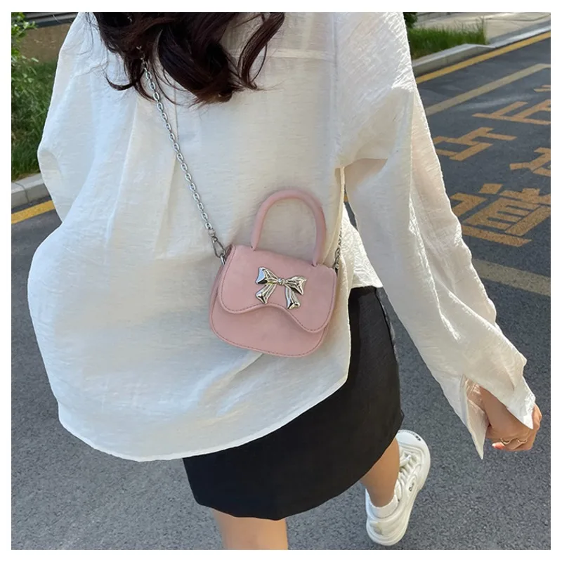 

PU Solid Color Bow Mini Crossbody Bags Spring/autumn CHAINS 2025 New Bags for Women High Quality Versatile Shoulder Bags