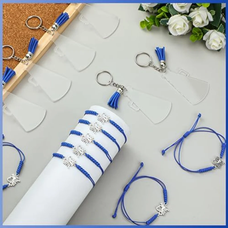 AC23-Cheerleader Gifts 24 Acrylic Cheer Key Chains With 24 Cheer Bracelets For Boys Girls Cheerleader Gifts Durable Easy To Use