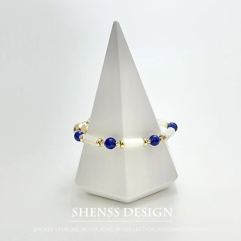 Natural Shell Lapis Lazuli Necklace Bracelet Earring Set 14k Copper Gold-Plated