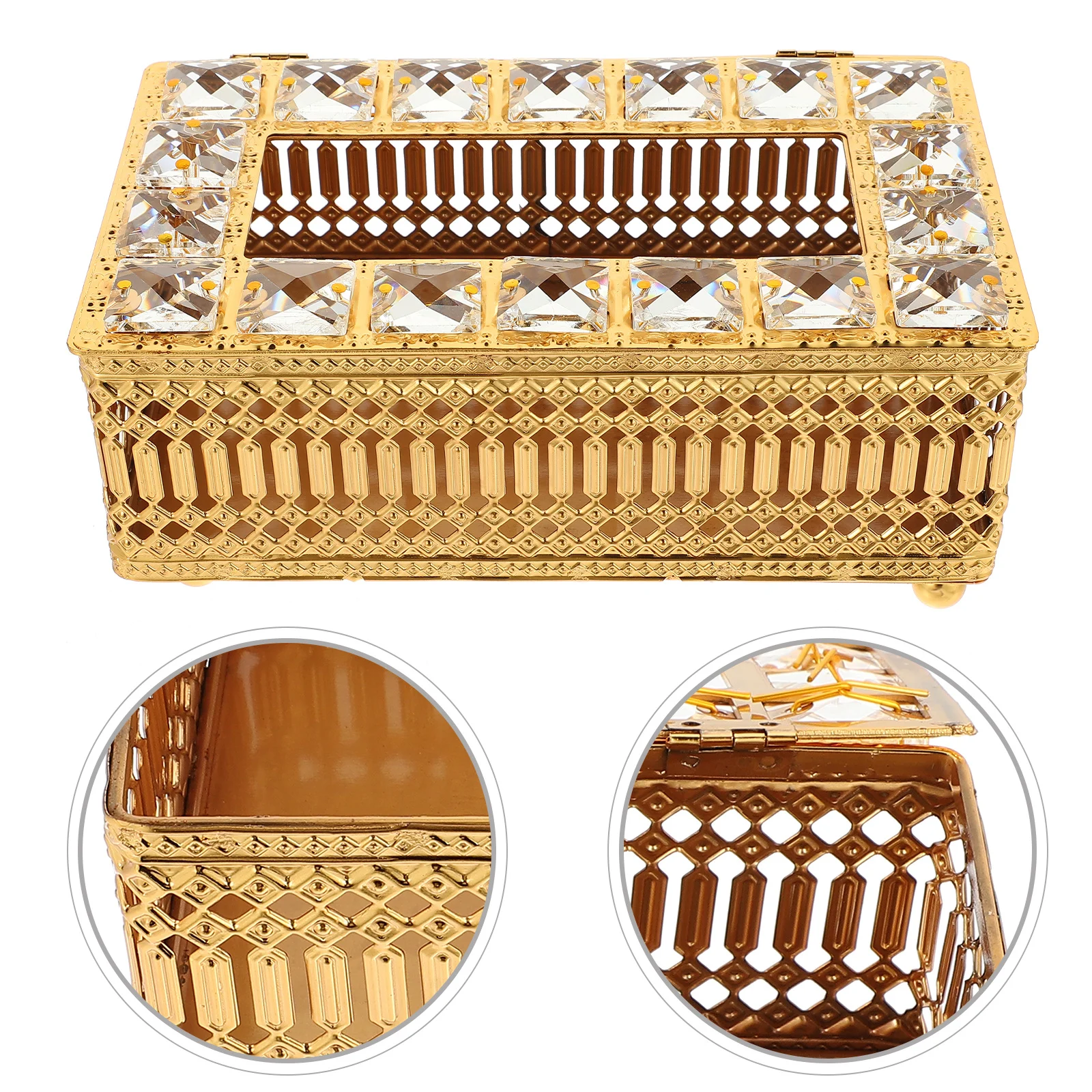 

Gold Decorative Tissue Box Cover European Style Rectangular Napkin Holder for Living Room Office Home Desktop