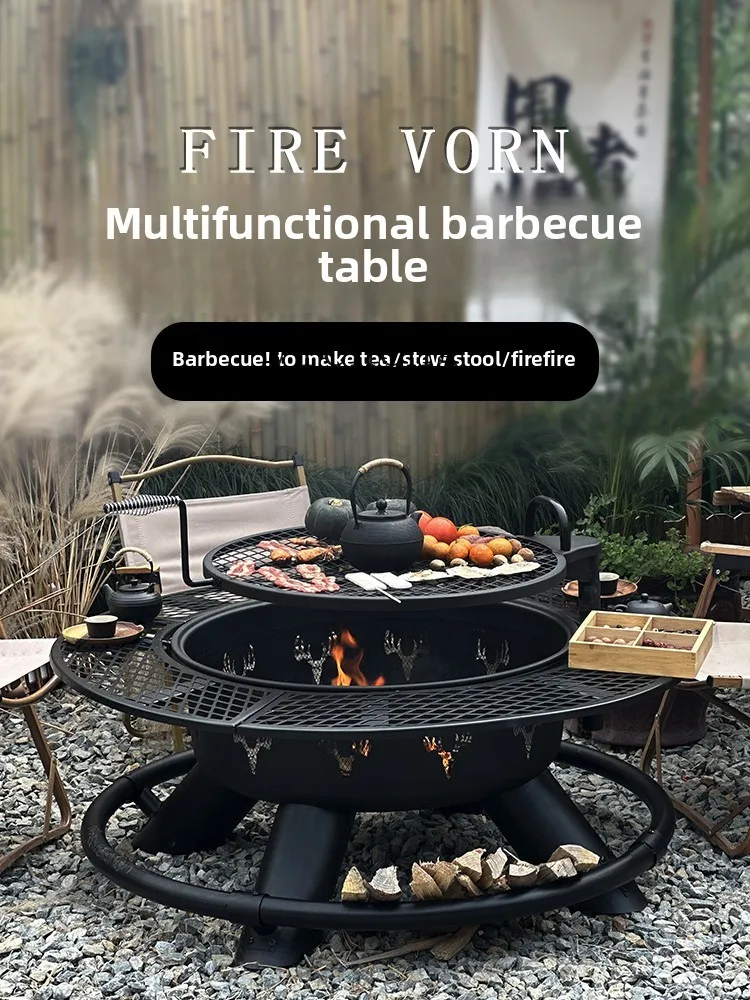 Outdoor Craftsman BBQ Grill Household Garden BBQ Grill Firewood Stove Fireplace Tea Brewing Heating Table