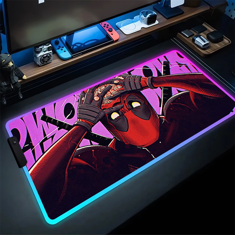 Imagem -02 - Deadpool Kawaii Mouse Pad Led Portátil Marvel Anime Estendido Teclado Tapete Rgb 900x400 Mousepad Computador Xxl Gamer Gabinete Tapete de Mesa