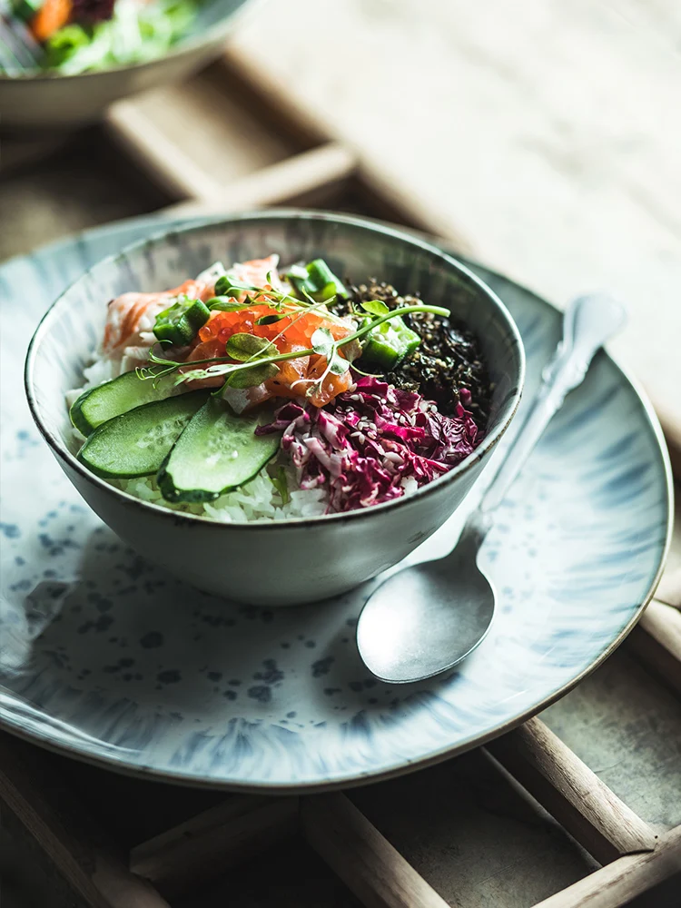 

Elegant Ceramic Salad Bowl Soup Bowl for Restaurant Home Use Light Luxury Dinnerware round Shape Wave Pattern Chinese Style