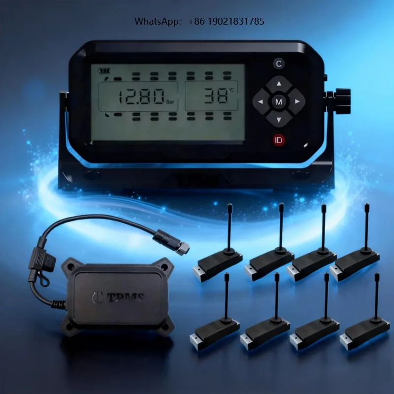 Long-Range 8-Wheel Truck TPMS Wireless Tire Pressure Monitoring System Sensor with Repeater for Semi-Truck Logistics