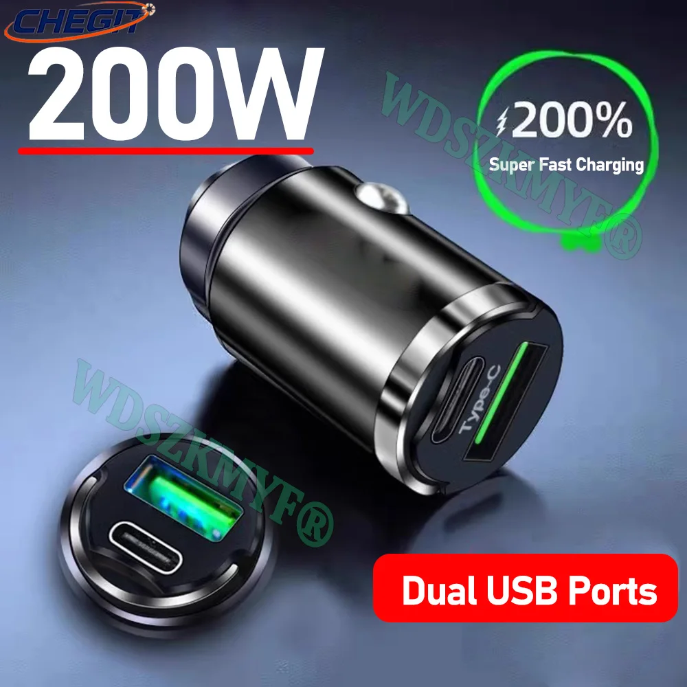 200W Mini Dual Ports USB 2in1 Auto Ladegerät Feuerzeug Schnelle Lade Auto Telefon Ladegerät Adapter für iPhone Für Xiaomi Huawei Samsung