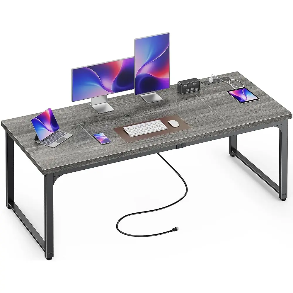 

Стол 63 H с розетками, USB-C, более толстым и более толстым столом, прочные металлические трубки, компьютерный стол, сверхмощный офисный стол, работа